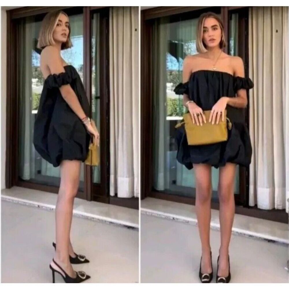ZARA Dress ZW Collection Size Medium Black Voluminous Taffeta Mini